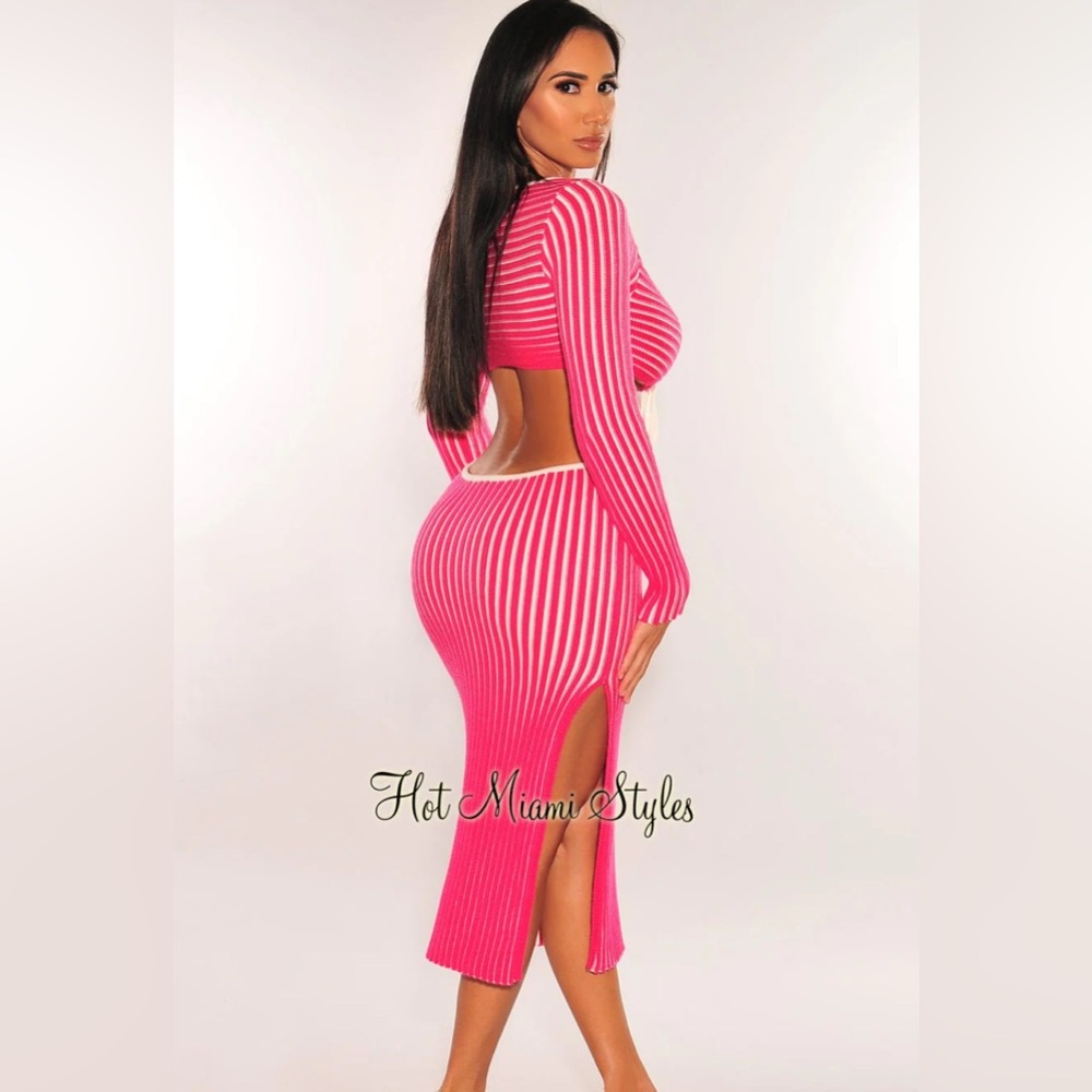 Hot Miami Styles Pink and White Cutout Dress - Picture 2 of 2